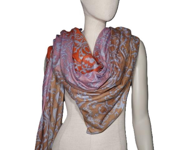 AHMADDY Seiden-Wollschal orange rosa beige blaugrau